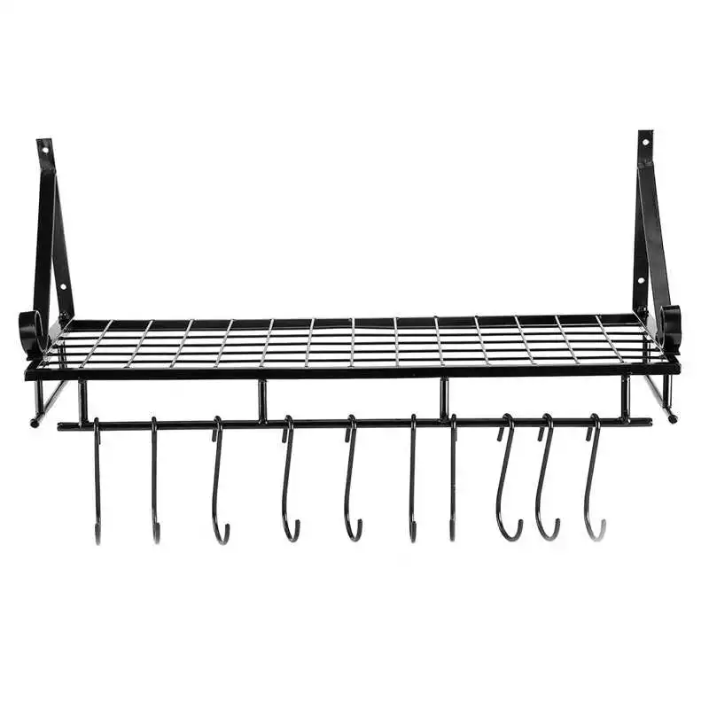 Corner Storage Rack Organizer Metal Hanging Pan Pot Wall Mounted with 10 Hook Holder Kitchen | Обустройство дома