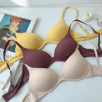

Wriufred New simple and seamless bra smooth pure color girl underwear student summer ultra-thin cup bralette