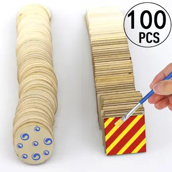 

100pcs Blank Round Square Natural Wooden Slices Discs DIY Crafts Wedding Party Scrapbooking Embellishment