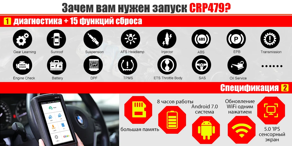 Launch X431 CRP479 OBD2 сканер ABS EPB DPF Oil SAS сброс автомобильный диагностический инструмент Профессиональный OBD2 автомобильный сканер launch OBD 2