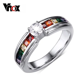 

Vnox Rainbow Stone Ring for Women 316l Stainless Steel Female Jewelry USA Size