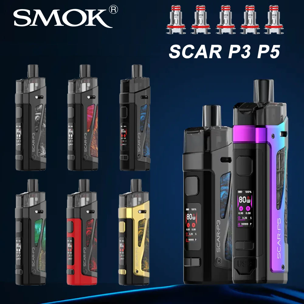 В наличии SMOK 80 Вт SCAR P3 Pod Vape P5 Mod 5 мл картридж RPM2 Mesh Coil электронная сигарета