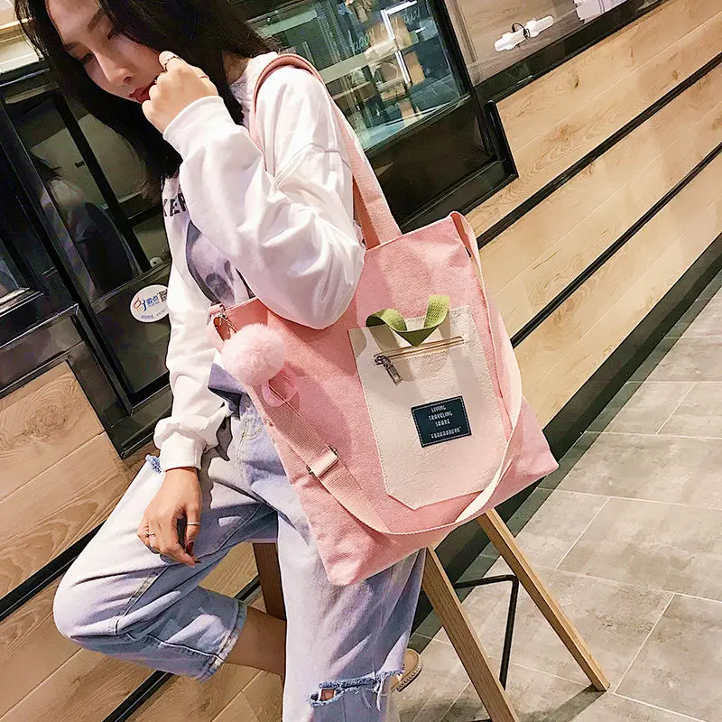 

canvas bag female student handbags Korean version of the slung ins large-capacity shoulder bag cute art versatile shoulder bags