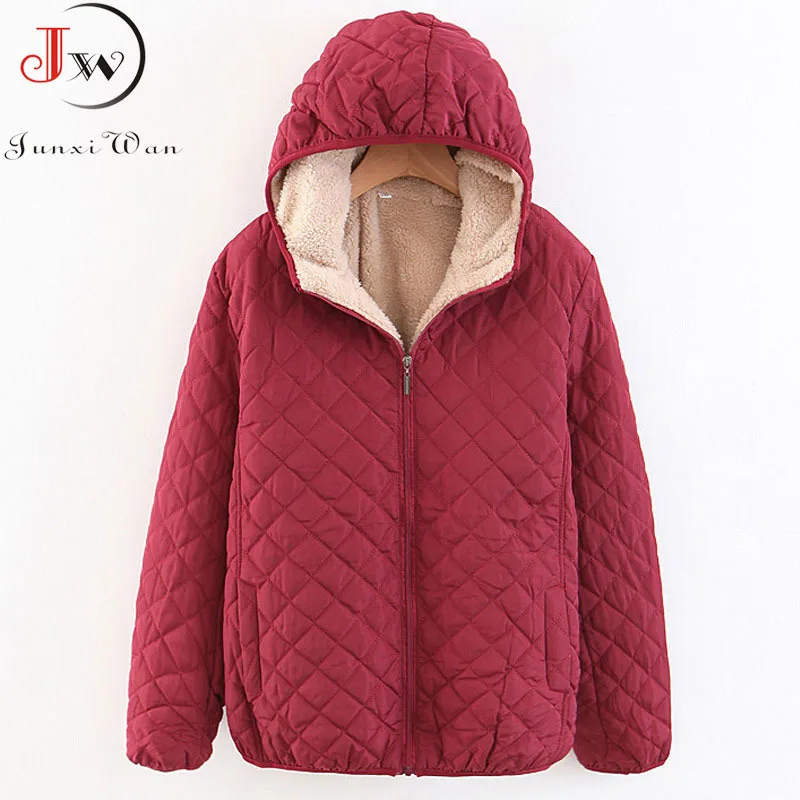 

Women Autumn Winter Parka Jacket Coats Female Lamb Hooded Plaid Long Sleeve Warm Winter Jacket Plus Size S ~ 3xl Casaco Feminino