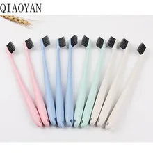 10 шт. зубные щетки с мягкой щетиной из бамбукового угля с ручками из пшеничной соломы, отбеливание зубов, уход за полостью рта для детей и взрослых