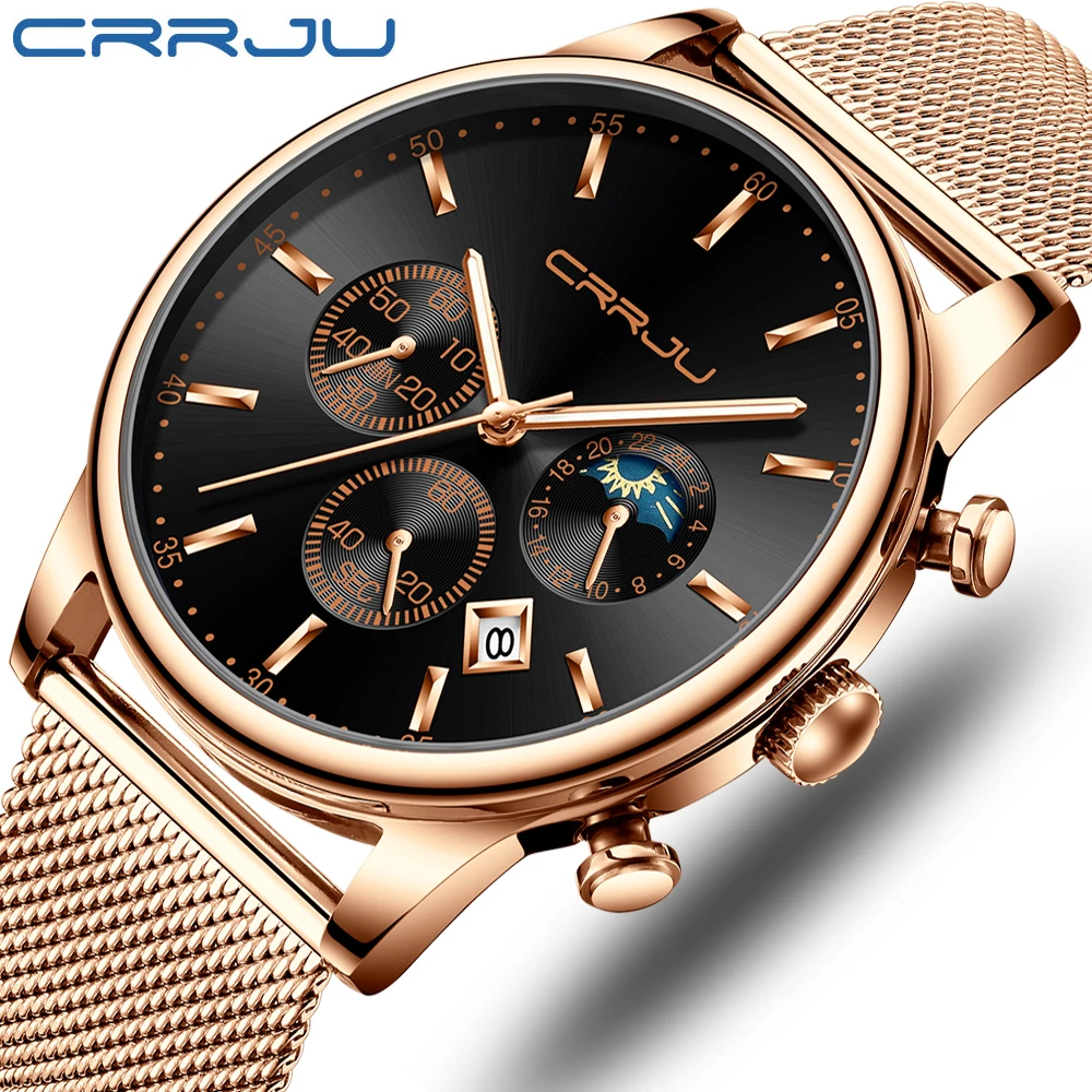 

CRRJU мужские военные спортивные наручные часы люксовый бренд золотые кварцевые Стальные водонепроницаемые двойной дисплей мужские часы Relogio Masculino