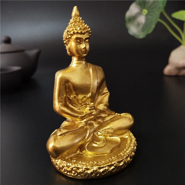 Statue de Bouddha Dorée de Thaïlande, Sculpture de Bouddha de Méditation, Figurine Hindou Fengshui, Ornements de Décoration de Jardin pour la Maison 2