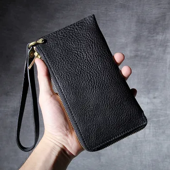 

Genuine Leather Oxhide Clip Vintage Men Card Holder Multi-function Document Bag Crazy Horse Style Top Layer Leather Men's Clip