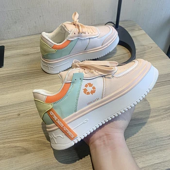 

2020 Autumn Women Chunky Sneakers INS Designers Fashion Pink Vulcanized Shoes Tenis Female Sports Casual Shoes Woman Green Flats