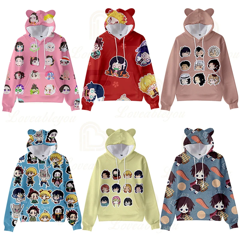 

Cute Style Hoodie Demon Slayer Hoodie Pullovers Sweatshirt Animation Cat Ear Hooded Hoodie Cosplay