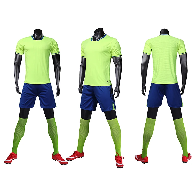 men short sleeve blue soccer jersey set green football uniform blue boy soccer shirt kids running sport jersey name number