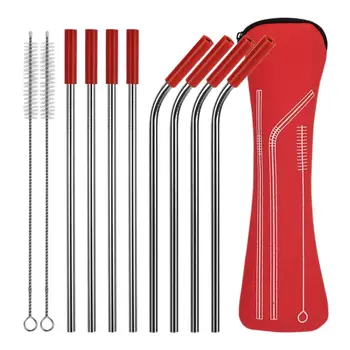 

Reusable Metal Drinking Straws 304 Stainless Steel Sturdy Bent Straight Straw with Cleaning Brush and Bag Bar Party Accessory