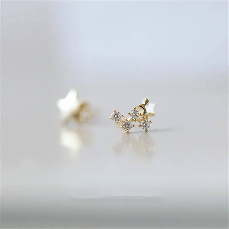 925 Sterling Silver Japanese Asymmetric Star Stud Earrings Women Modern Simple Student Party 14k Gold Plating Jewelry Gift - Image 5