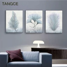 

White Feather Plant Leaf Nordic Poster Abstract Light Blue Canvas Print Wall Art Painting Modern HD Picture Living Room Decor