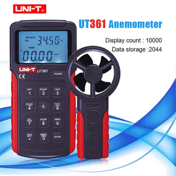 

UNI-T UT361Digital Anemometer Air Flow Meter Tachometer Anemoscope 2-30m/s can measure temperature/wind speed/wind count.