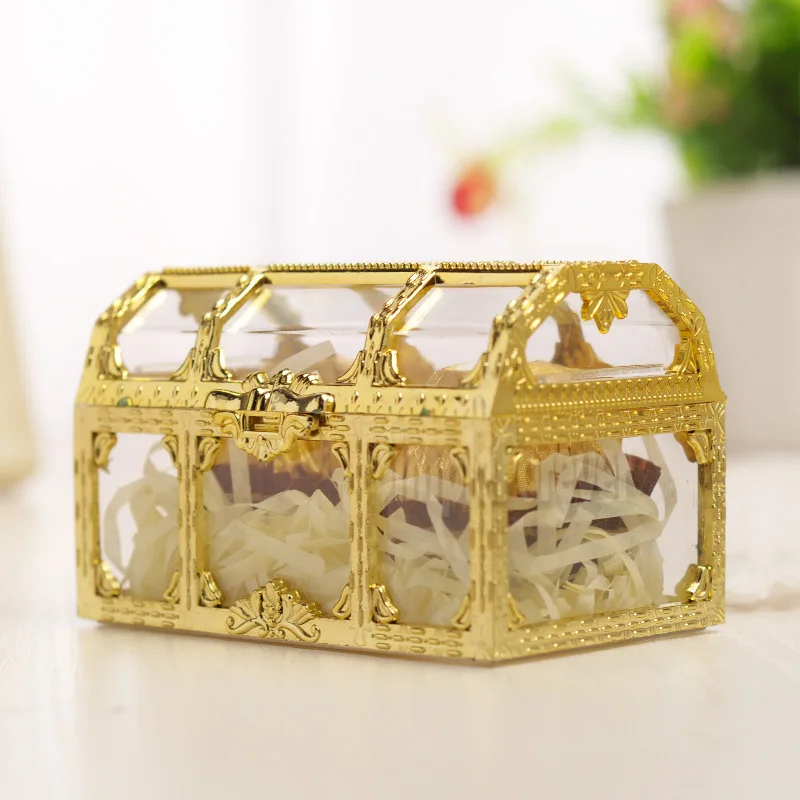 

European Style Gold Silver Plastic Candy Box Treasure Chest Shaped Wedding Favor Gift Box