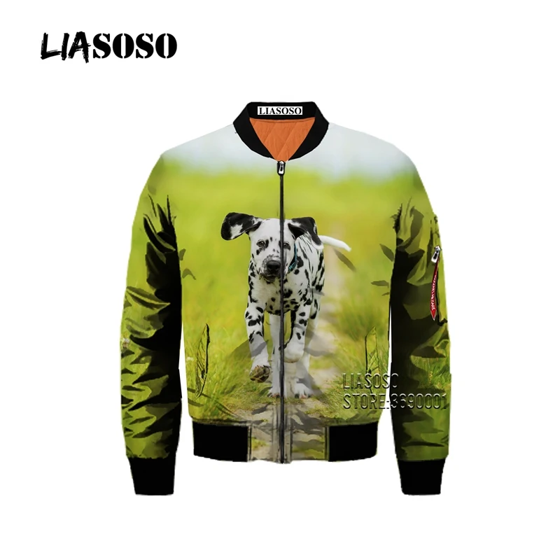 LIASOSO Funny Animal Dogs Cracked wall 3D Print Men Winter Thick Bomber Jacket Flight Jacket Coat Punk Style Retro Tops