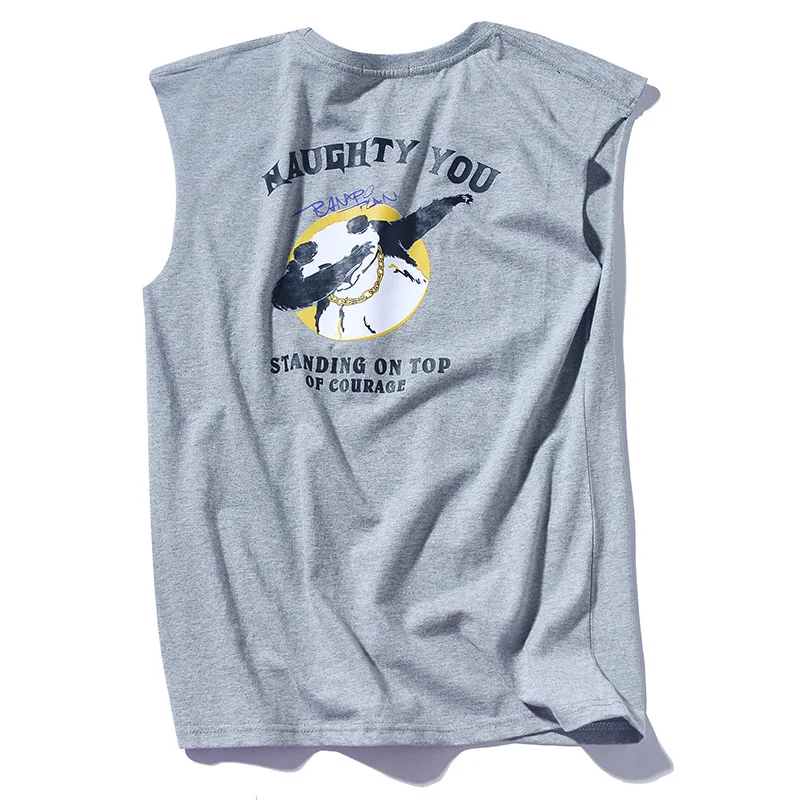 Hong Kong style жилет мужской летний корейский стиль Ulzzang свободная футболка без рукавов Мужская трендовая Базовая рубашка