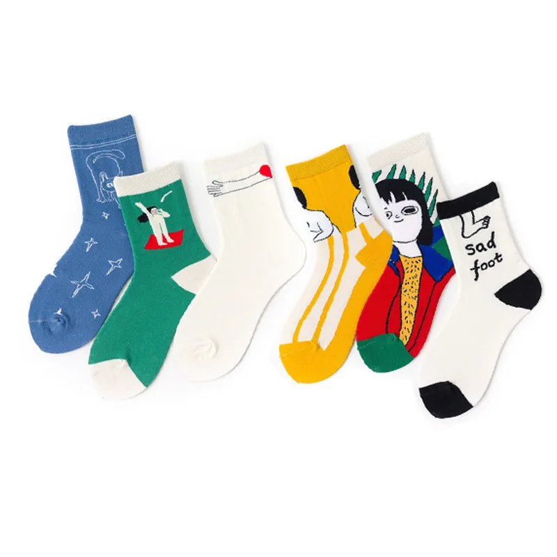 Милые оригинальные носки в Корейском стиле; повседневные женские хлопковые носки; забавные носки с мультяшным принтом в стиле Харадзюку; Sox