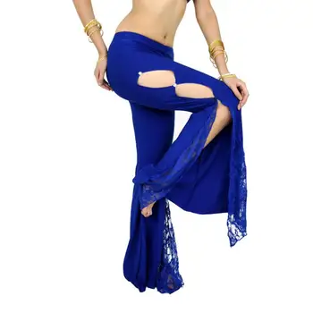 

Belly Dance Pants Lady Side Slit Lace Practice Senior Belly Dance Long Flared Trouser Professional Dance Wear No Belt