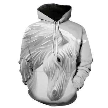 

2019 Fashion Sweatshirt Men / Women 3d Hoodies Print White Horse Animal Pattern Unisex streetwear Hooded winter Hoodie pullover