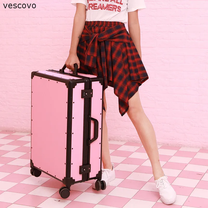 

vescovo 20"24Inch High grade Aluminum frame Rolling Luggage Spinner Retro Girl Cabin Suitcase Men business Trolley Case On Wheel