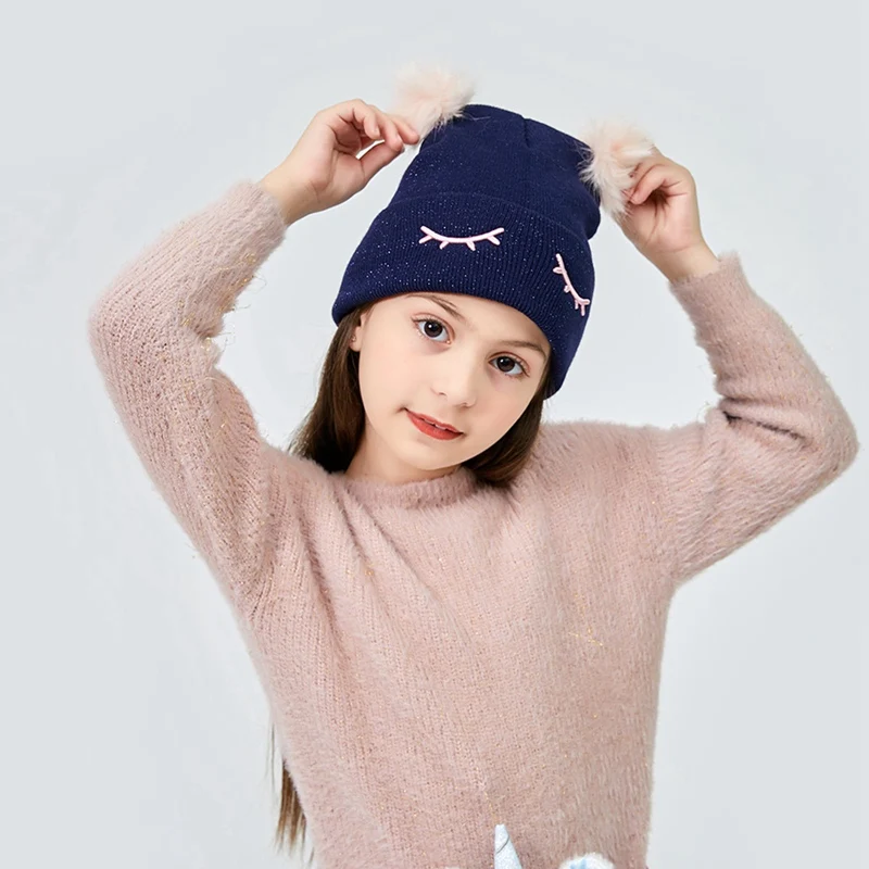 

2020 New Cartoon Fluff Wool Hat Cartoon Children's Knitted Hat Autumn And Winter Unicorn Double Hair Ball Woolen Hat