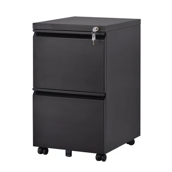 

Black Lockable Metal 2 Drawer Filing Cabinet Mobile File Cabine Under Desk Fully Assembled Office Furniture