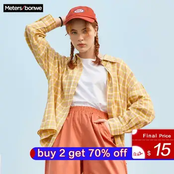 

Metersbonwe Shirt Women'S Clothing Blouse 2020 New Spring Summer Trend personality Student Clothing Loose plaid shirt