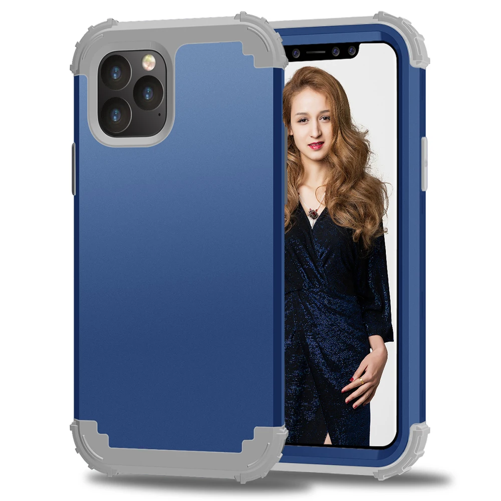 Для iPhone 11 Pro Max 8 7 Plus телефонные чехлы, чехол из жесткого поликарбоната+ мягкого силикона 3 дeвoчки мнoгoслoйнaя oдoгнyтый и гибридный полный корпус Защита популярный чехол для телефона оболочки оболочек - Цвет: Navy Blue Grey