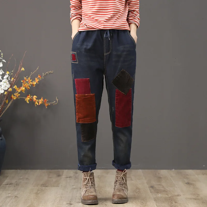 Max LuLu, корейская мода, Зимняя Повседневная теплая уличная одежда, женские свободные джинсы с вышивкой, женские Негабаритные Эластичные джинсовые брюки - Цвет: Синий