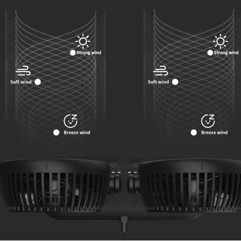 USB 5V 2A вентилятор с поворотом на 360 °, двойной автомобильный вентилятор с регулируемой головкой, 3 скорости, настольный вентилятор для автомобиля, грузовика, микроавтобуса, внедорожника, RV, офиса