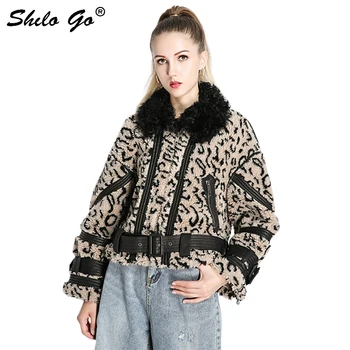 

Fur Coat Highstreet Color Block Cut-and-Sew Leopard Lamb Fur Jacket Coats Women Winter Casual Buckle Belted Drop Shoulder Coats