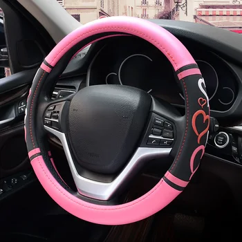 

2019 New Arrival Women Heart Decoration Steering Wheel Cover Fiber Leather 15 Inch Round Steering Use Girl Women