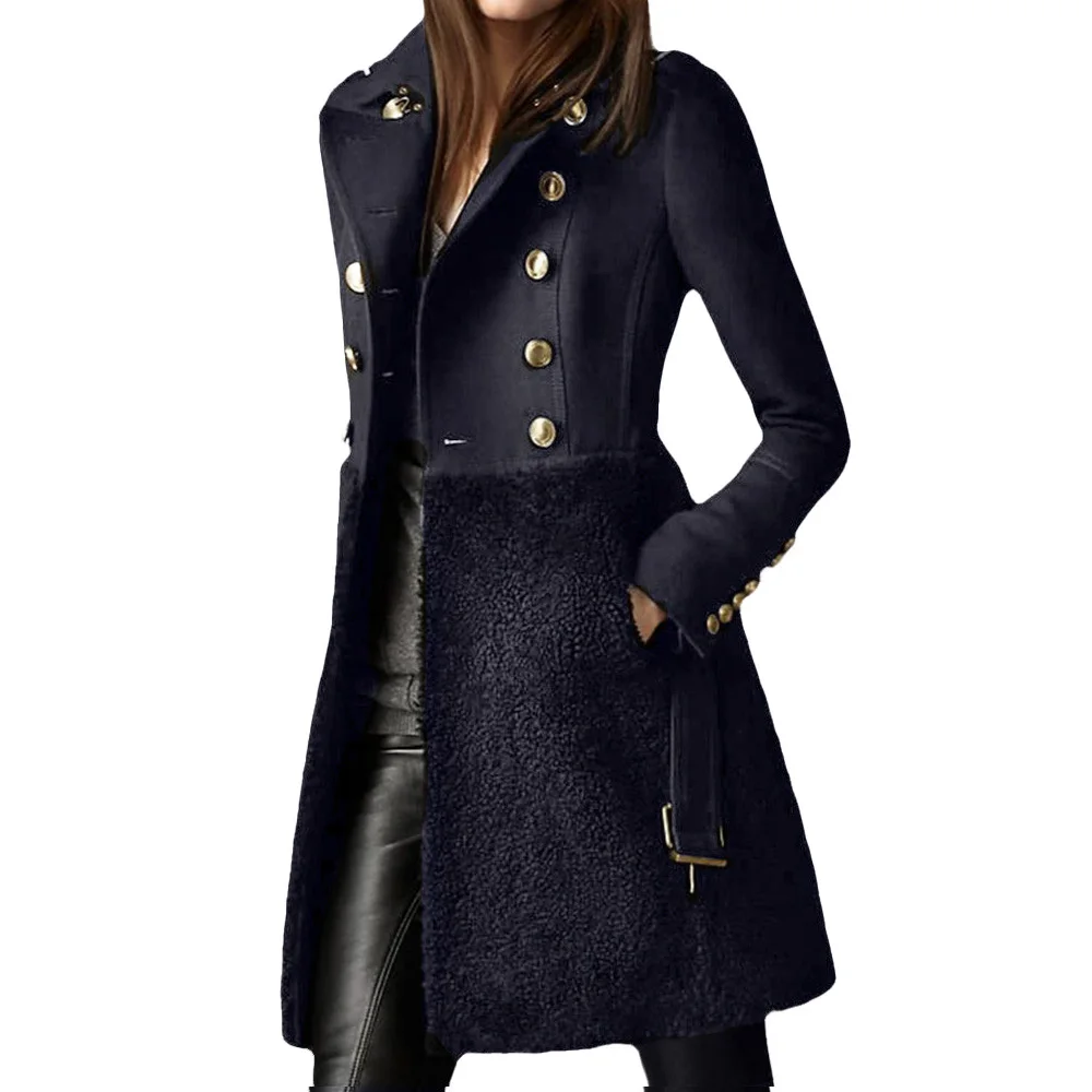 

Winter Women Warm Coat A-line Fashion Simple European Office Lady Lapel Elegant Thickened Slim Outwear Woolen Coats Oversize