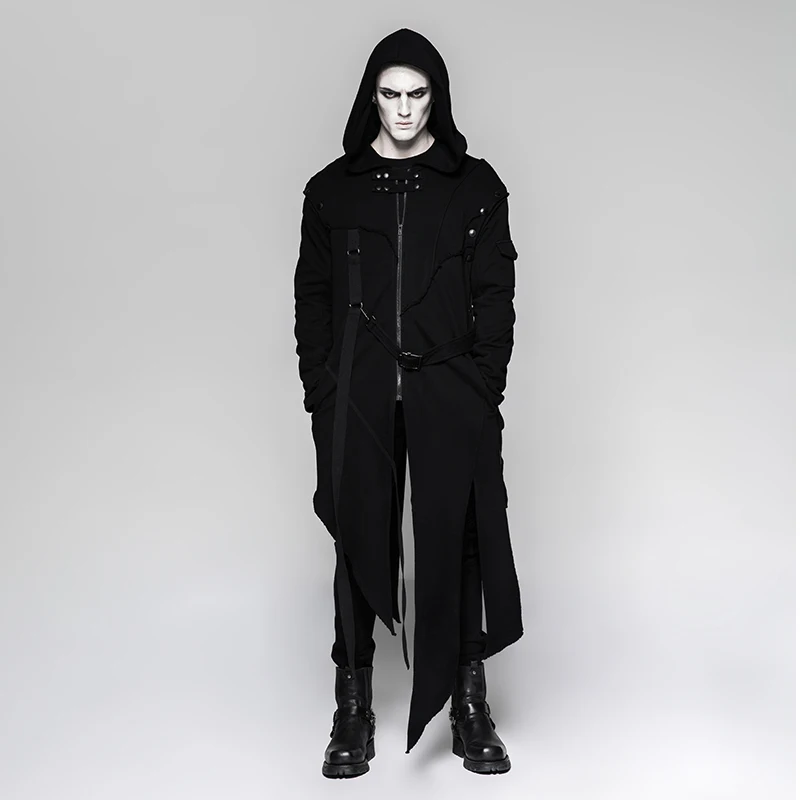 

PUNK RAVE Men's Darkly series Punk Jacket Irregular Personality Party Club Stage Performace Long Sleeveless Coat
