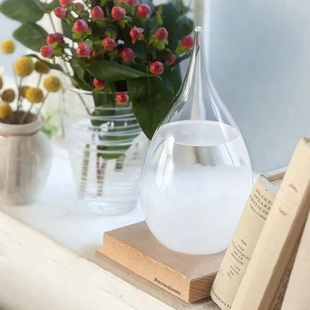 Мини-Настольная капельная штормовая стеклянная бутылка, предсказатель погоды, монитор, барометр с деревянной основой для домашнего декора
