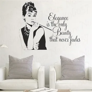 

Audrey Hepburn Elegant Is The Only Beauty That Never Fades Inspirational Quotes Room Vinyl Wall Art Decal Sticker WL2204