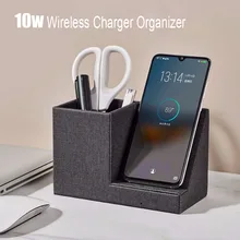

Desk Organizer Brush Stand Desk Pencil Holder Wireless Charger for iPhone 12 13 11 Samsung Xiaomi Google Oneplus , PU leather