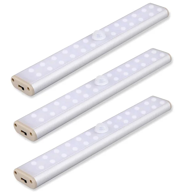 3PCS Светодиодный светильник для шкафа, USB шкаф, светильник s 24 светодиодный s для шкафа, шкафа, кухонного шкафа, светодиодный Ночной светильник, беспроводной PIR датчик движения, лампа - Испускаемый цвет: 3PCS