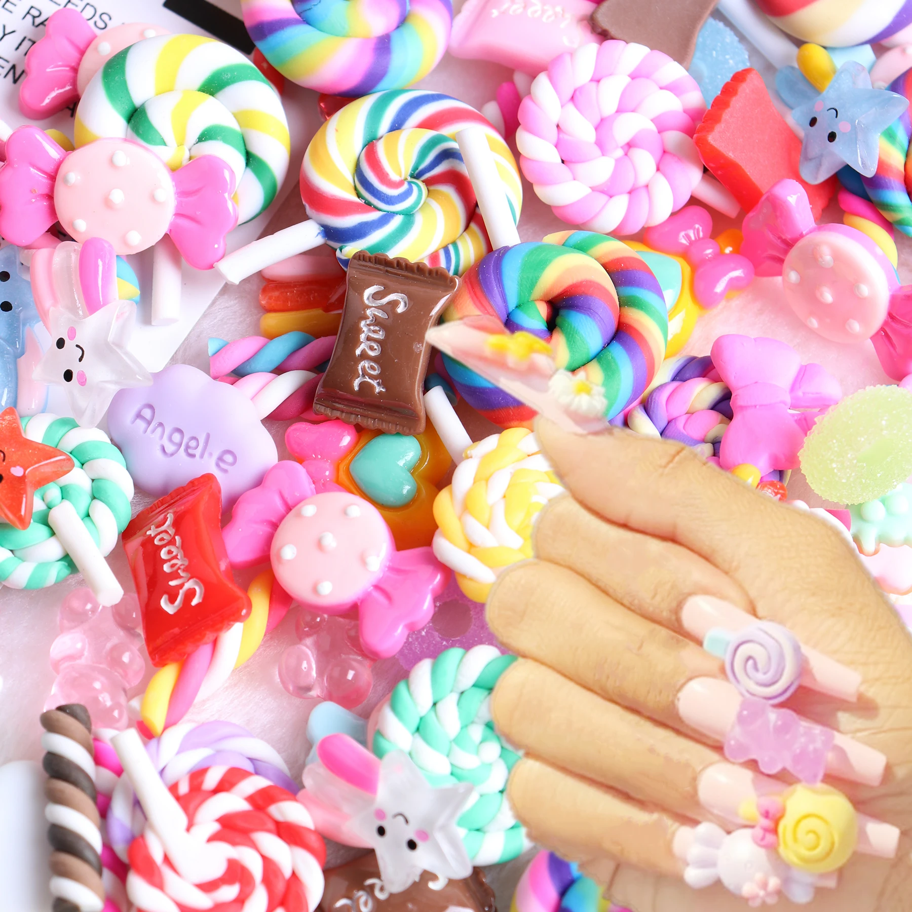 30PCS Nail Decor Kawaii Mixed Jelly Lollipop Clay 3D Assorted Candy Acrylic Nail Rhinestones Decoration Manicure Tool Art Tips