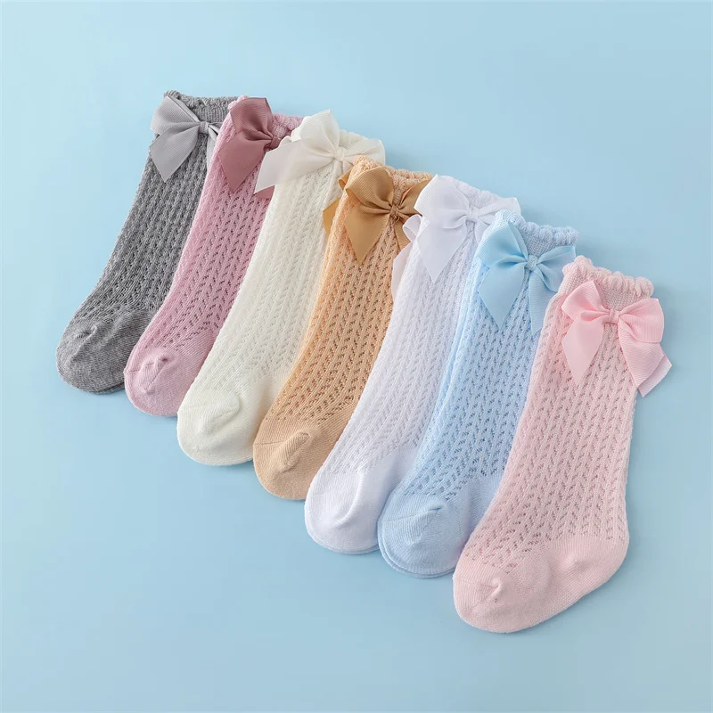 Lawadka New Summer Baby Girl Socks Mesh Thin Big Bow Infant Long Knee
