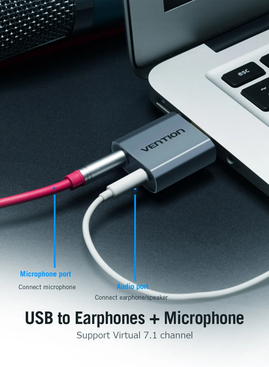 Vention внешняя звуковая карта USB до 3,5 мм разъем гарнитура AUX адаптер стерео аудио Звуковая карта для динамика ПК микрофон ноутбук компьютер PS4