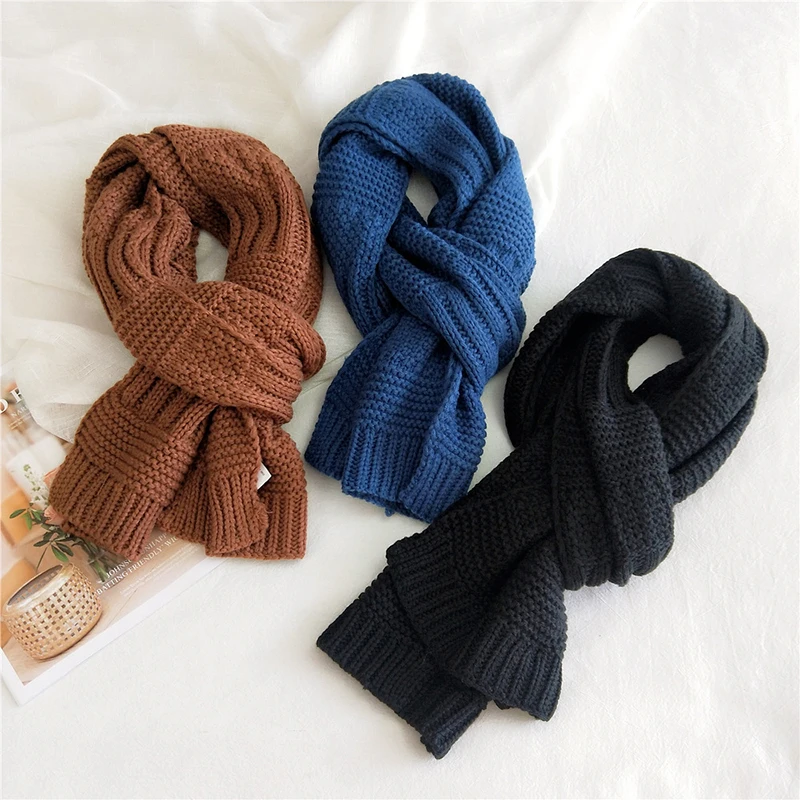 

Knitting Wool Keep Warm Long Scarves Couple Knitted Scarf Neck Warmer Solid Color Autumn Winter Female Shawl Wraps Soft Thicken