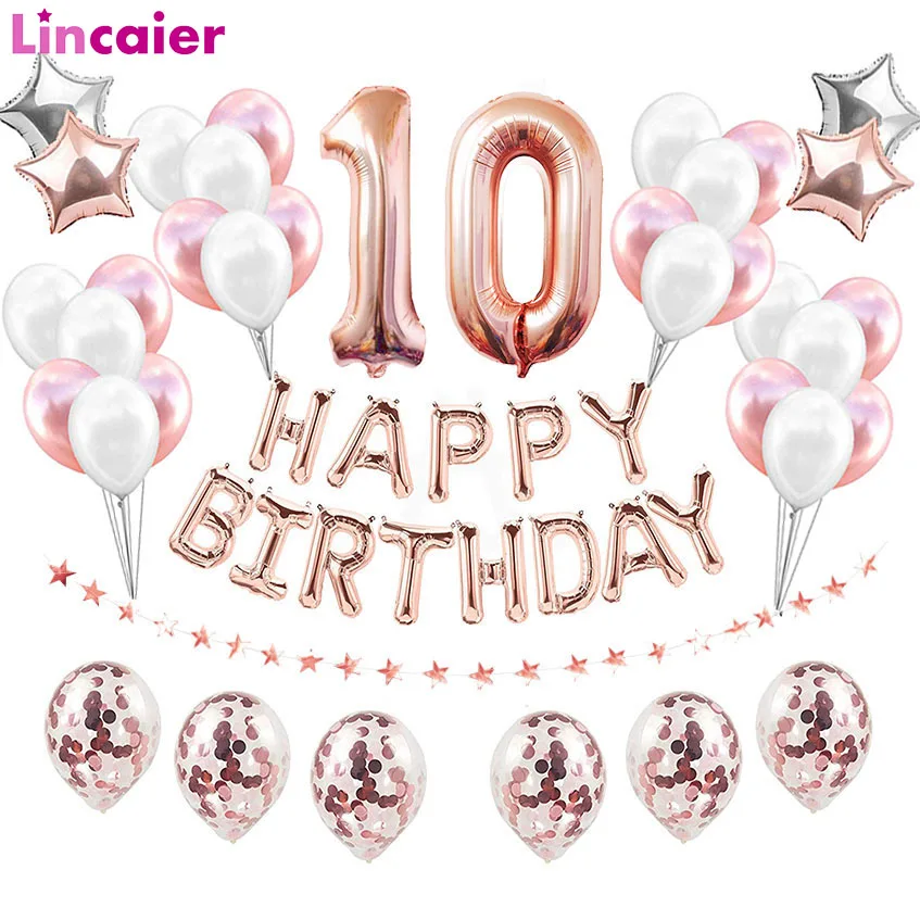 Ballons en aluminium numéro 10 pour garçon et fille, décorations de fête d' anniversaire, 10e année, fournitures pour travailleurs, rose, or, bleu