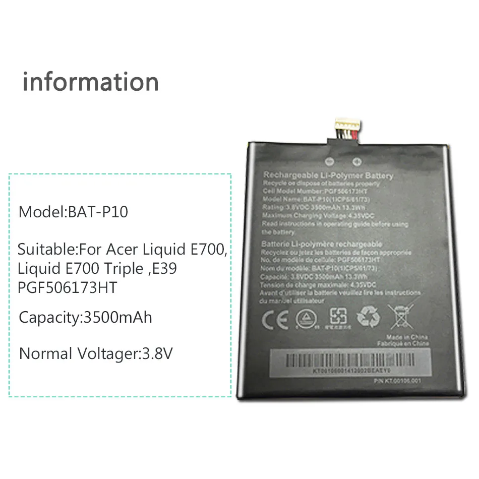 Аккумулятор класса А, 3500 мА/ч, BAT-P10 для acer Liquid E700, для тройного E39, PGF506173HT, аккумулятор для планшета