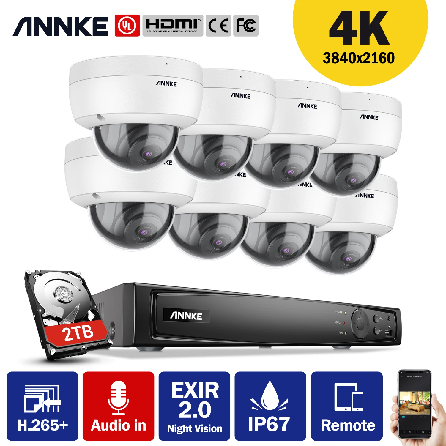 Сетевая система видеонаблюдения ANNKE 8 каналов 4K Ultra HD POE Мп H.265 + сетевой