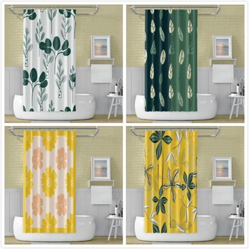 

Cassisy Flower Bathroom Shower Curtains Feather Leaves Curtains Waterproof Mildew Proof Washable Curtain Polyester Batchroom