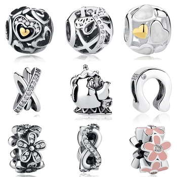 

Authentic 925 Sterling Silver Crystal Daisy Infinity Heart Spacer Bead Fit Original Pandora Charm Bracelet DIY Jewelry Gift