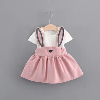 

Cute Short Sleeve Baby Girls Dress Toddler Clothes Rabbit Ear Toddler Baby Clothes Girl Dress Vestido Infantil Girl Summer Dress